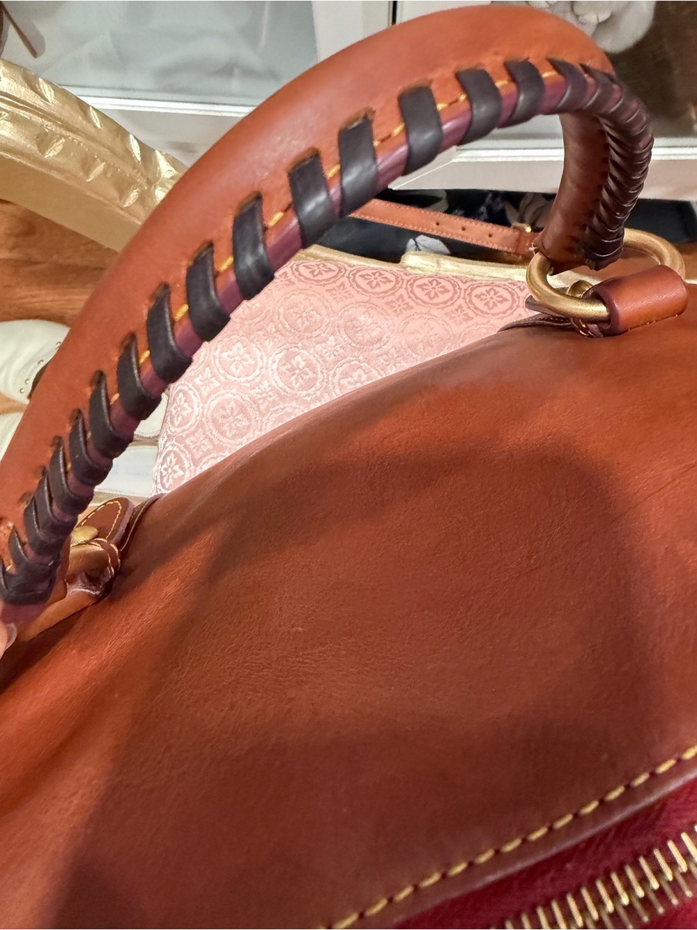 Dooney & Bourke Chestnut Brown Leather Satchel with Crossbody Strap - Picture 15 of 16
